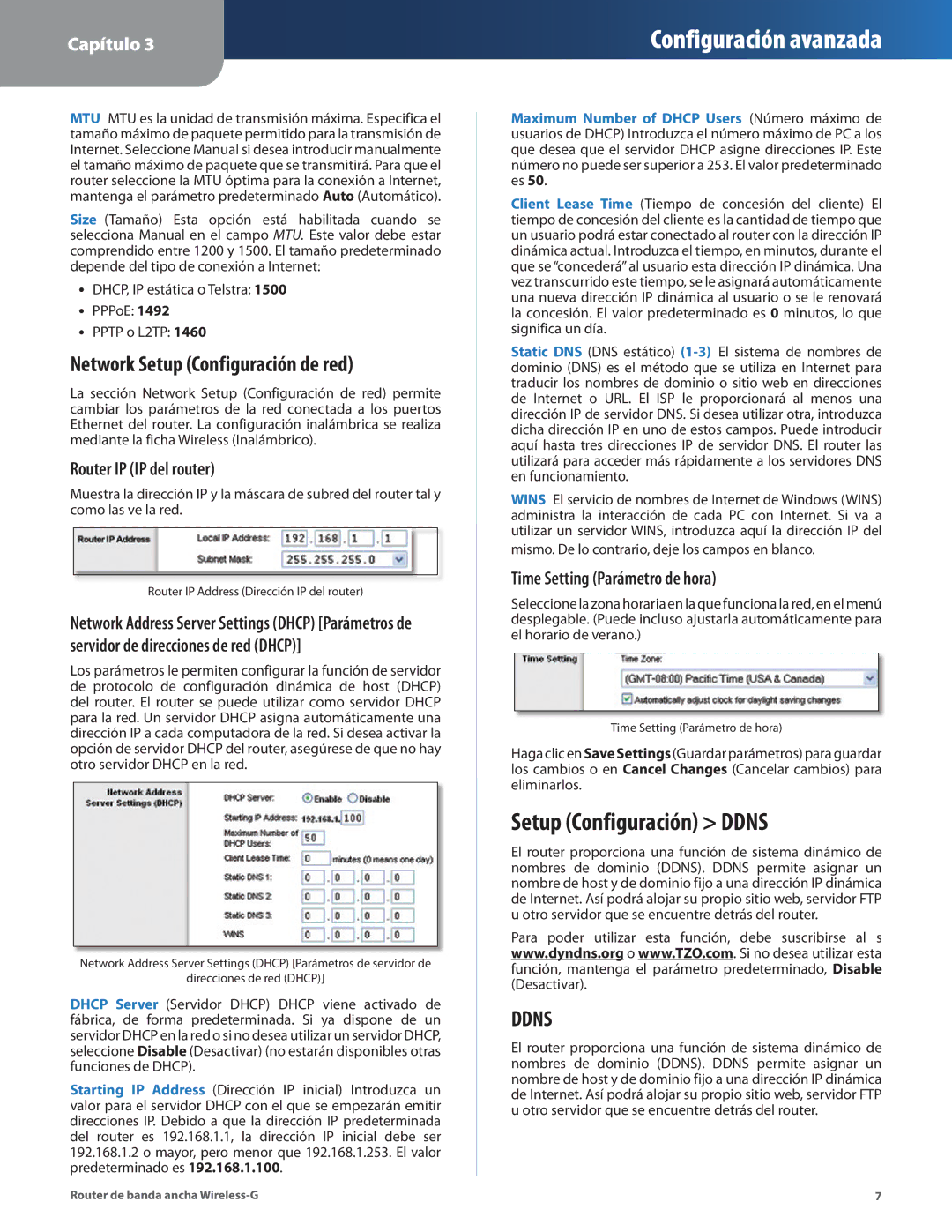 Cisco Systems WRT54G2 manual Setup Configuración Ddns, Network Setup Configuración de red, Router IP IP del router 