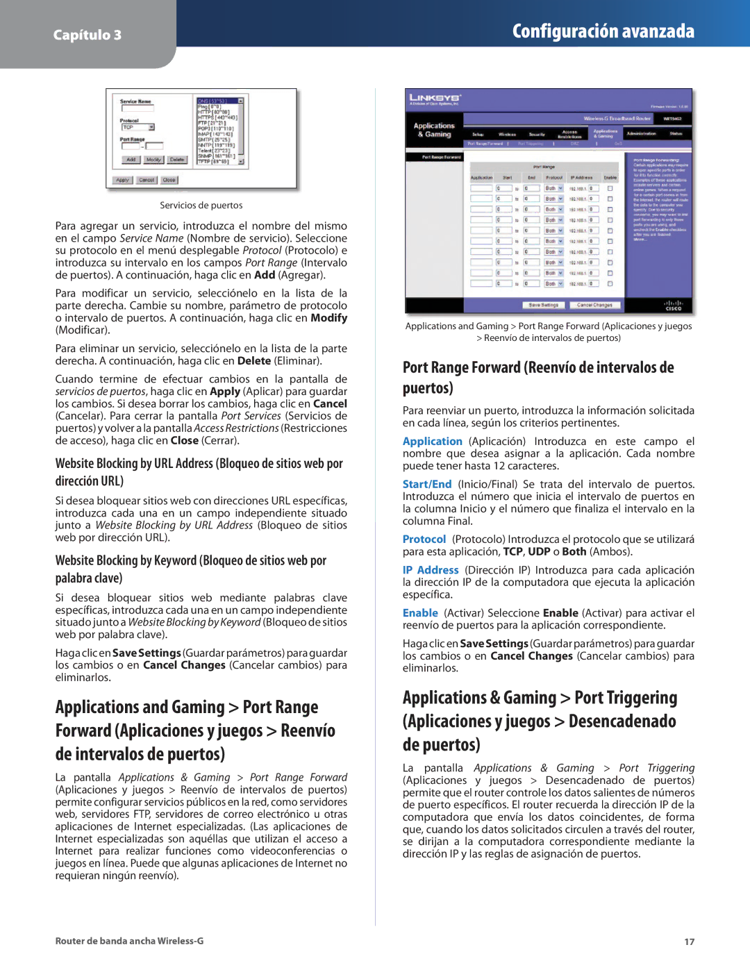 Cisco Systems WRT54G2 manual Port Range Forward Reenvío de intervalos de puertos 