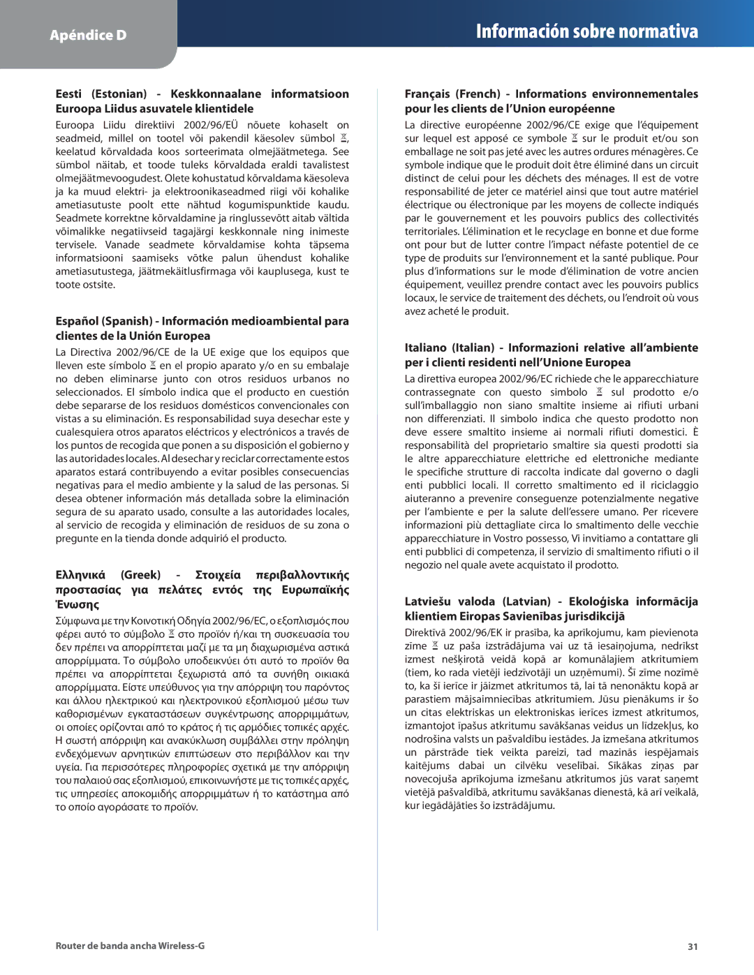 Cisco Systems WRT54G2 manual Información sobre normativa 