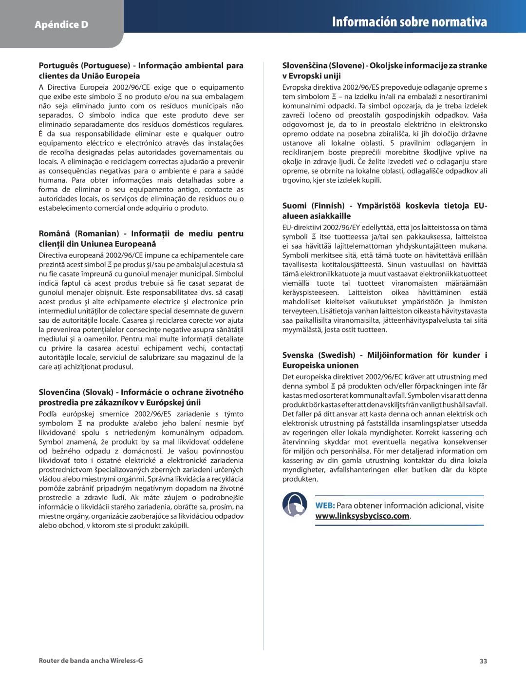 Cisco Systems WRT54G2 manual Información sobre normativa 