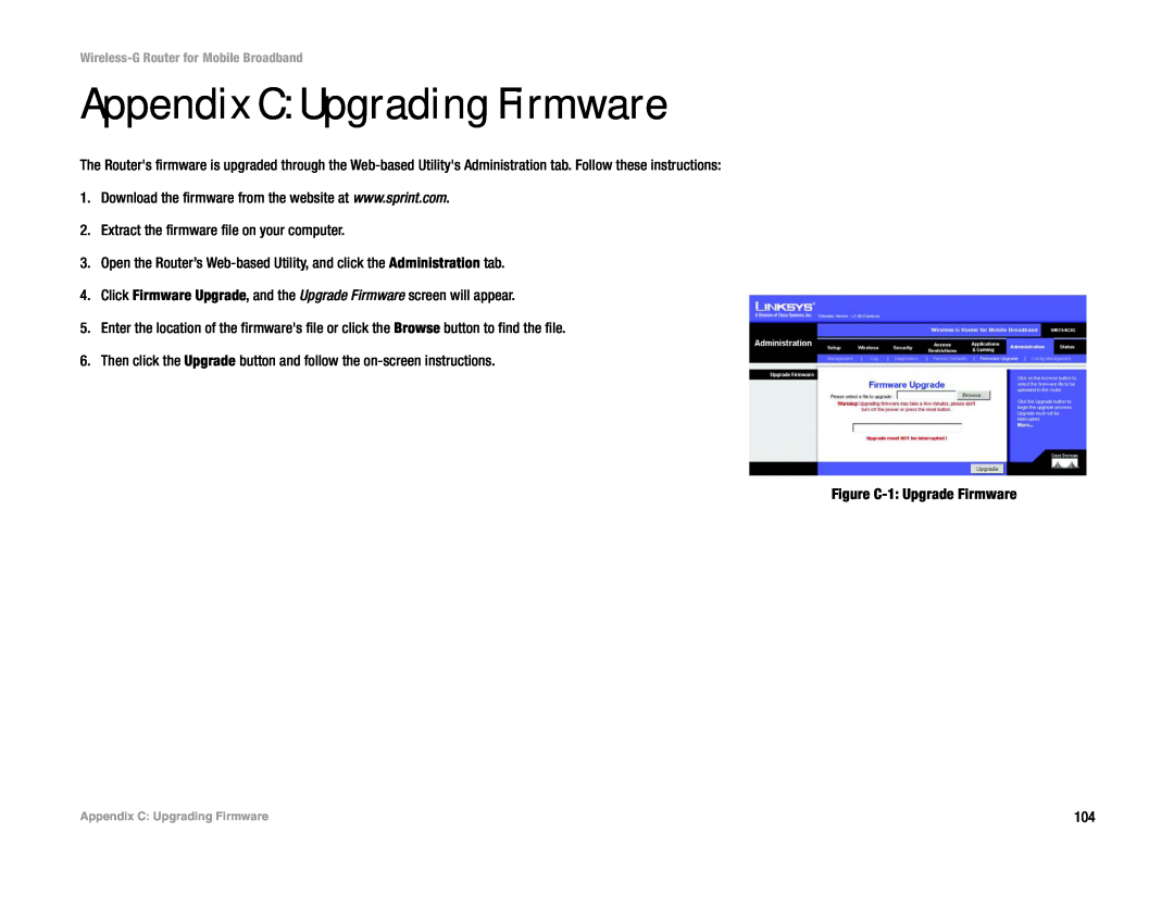 Cisco Systems WRT54G3G-ST manual Appendix C Upgrading Firmware 