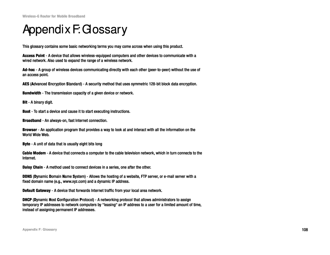 Cisco Systems WRT54G3G-ST manual Appendix F Glossary 