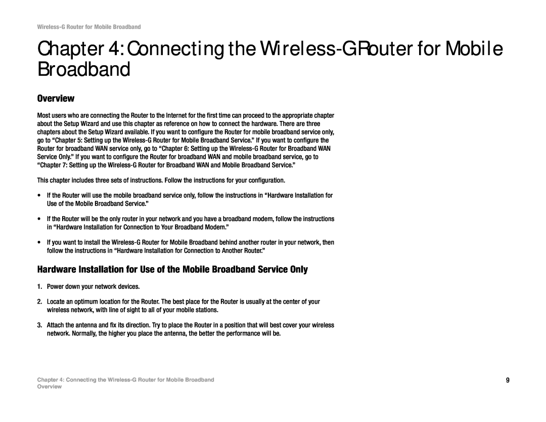 Cisco Systems WRT54G3G-ST manual Connecting the Wireless-G Router for Mobile Broadband, Overview 