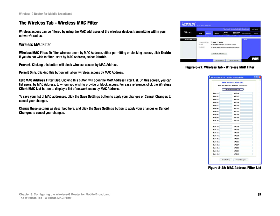 Cisco Systems WRT54G3G-ST manual The Wireless Tab - Wireless MAC Filter 
