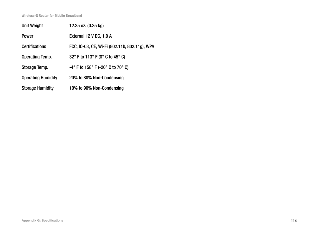 Cisco Systems WRT54G3G-ST manual 114 