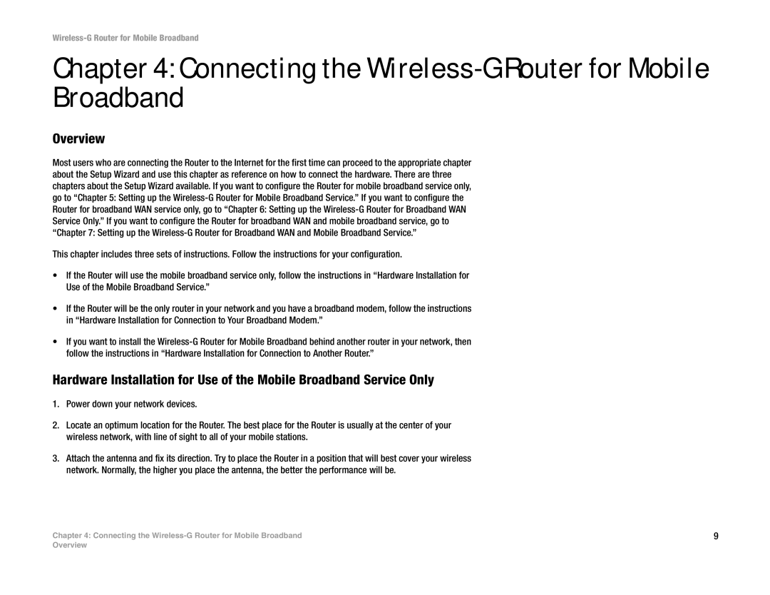 Cisco Systems WRT54G3G-ST manual Connecting the Wireless-G Router for Mobile Broadband, Overview 