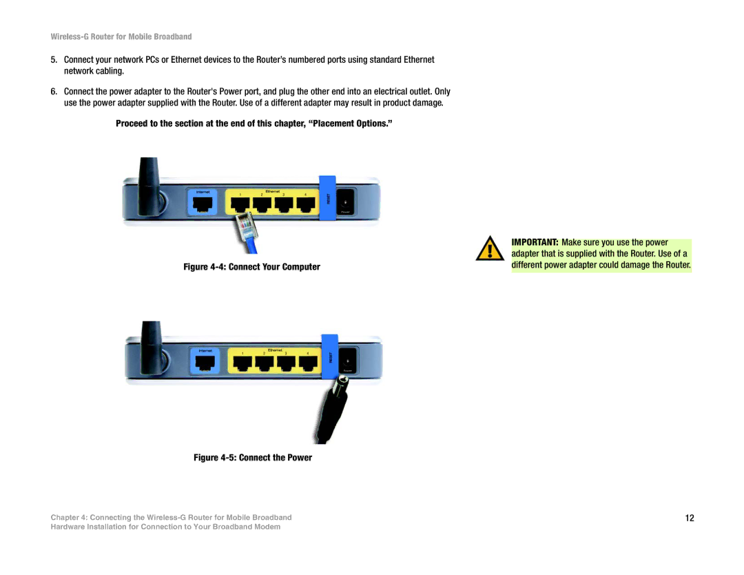 Cisco Systems WRT54G3G-ST manual Connect the Power 