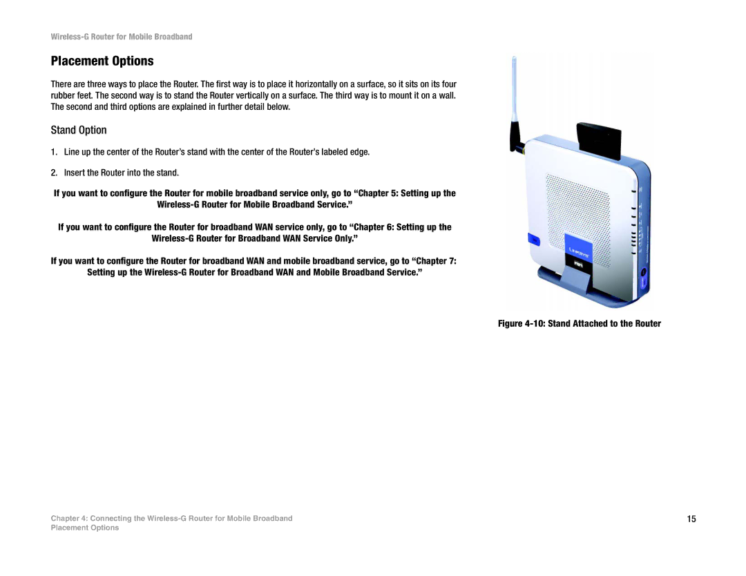 Cisco Systems WRT54G3G-ST manual Placement Options, Stand Option 