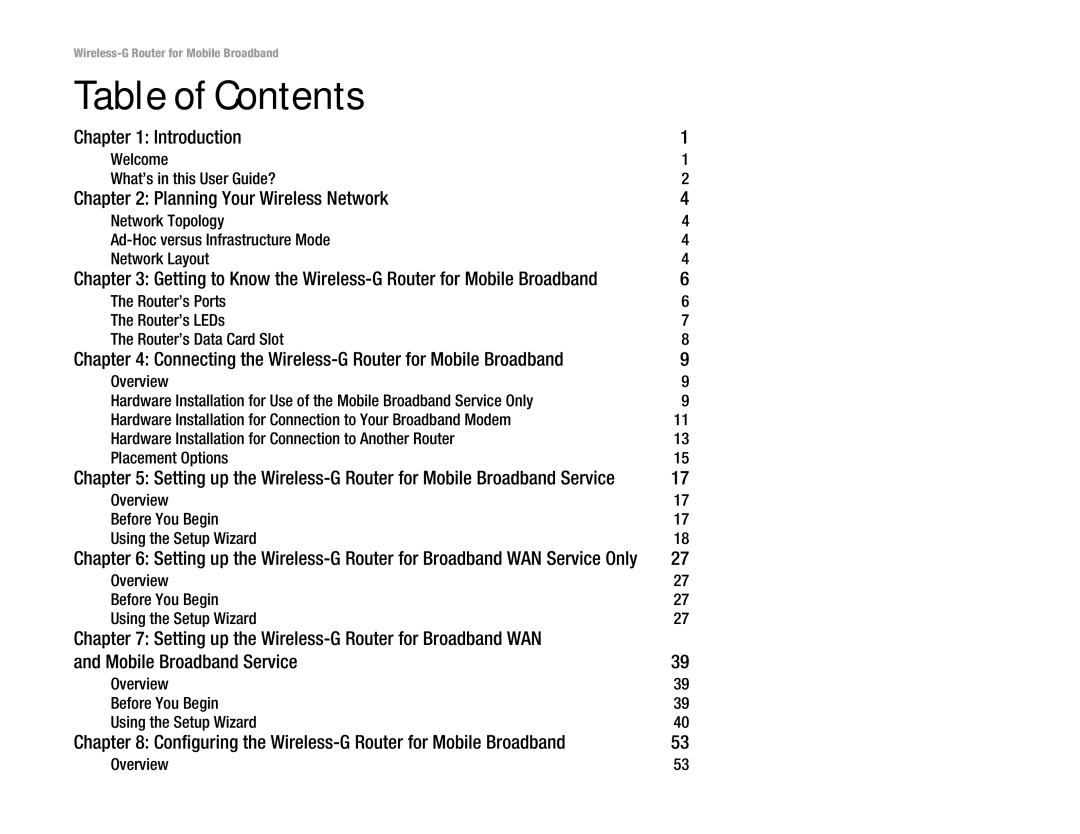 Cisco Systems WRT54G3G-ST manual Table of Contents 