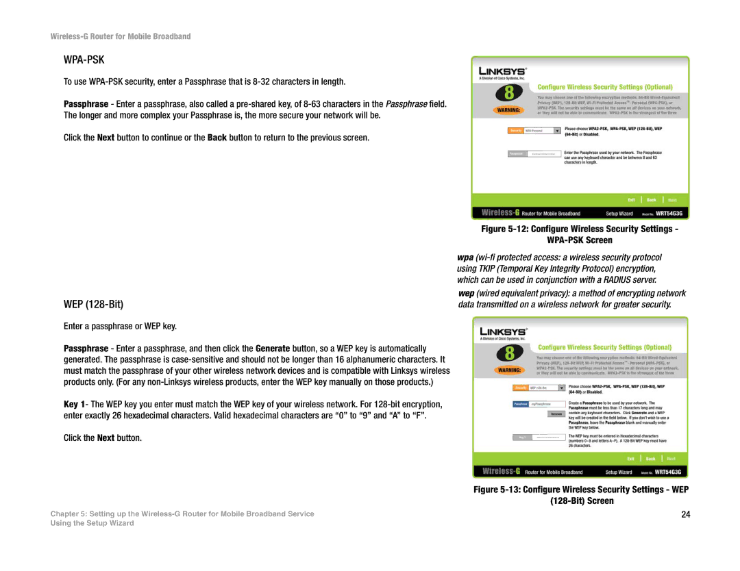 Cisco Systems WRT54G3G-ST manual WEP 128-Bit, Encryption encoding data transmitted in a network 