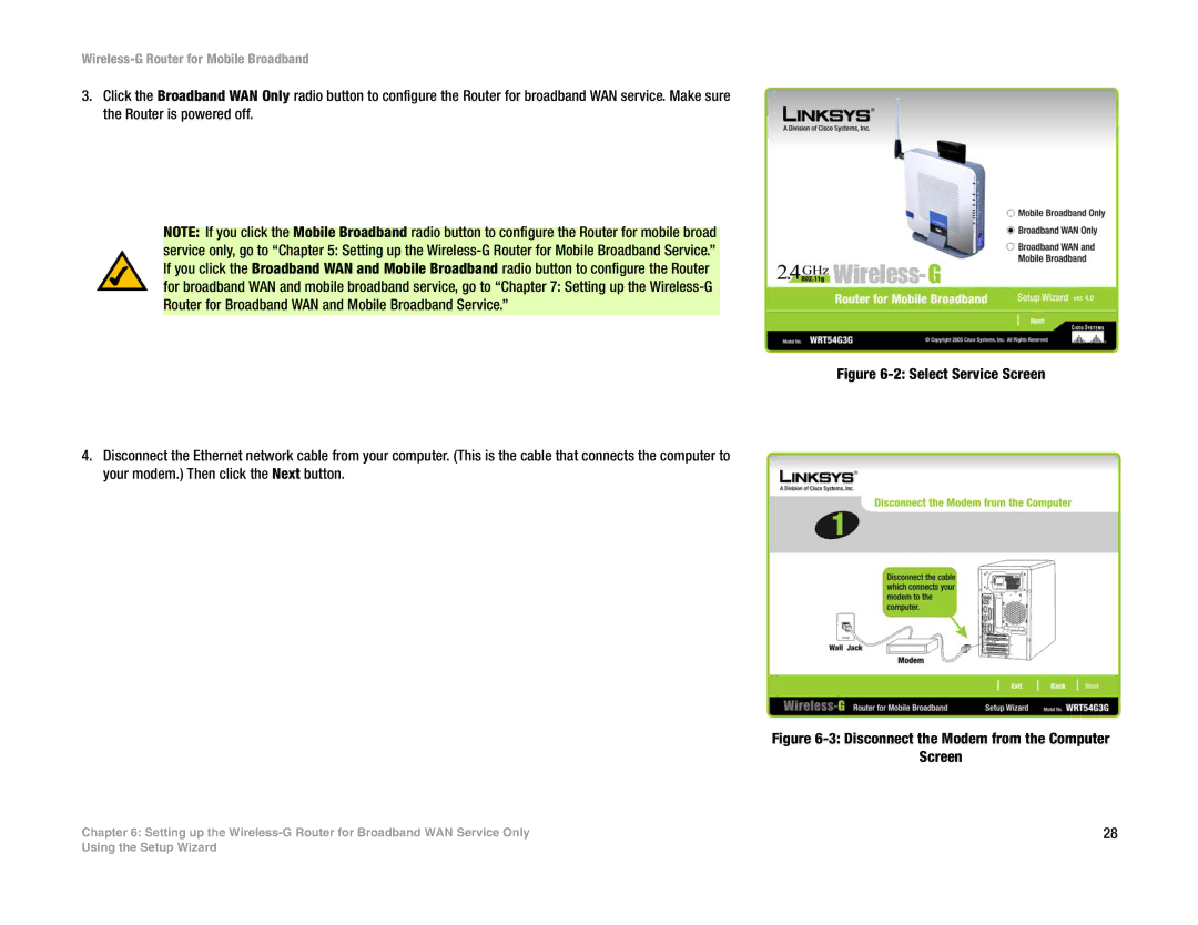 Cisco Systems WRT54G3G-ST manual Disconnect the Modem from the Computer Screen 