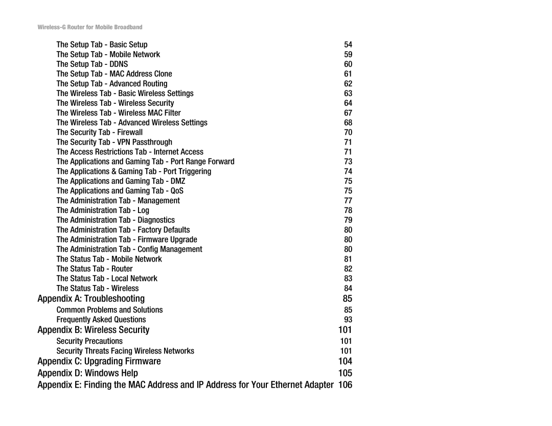 Cisco Systems WRT54G3G-ST manual Appendix a Troubleshooting, Appendix B Wireless Security 101 