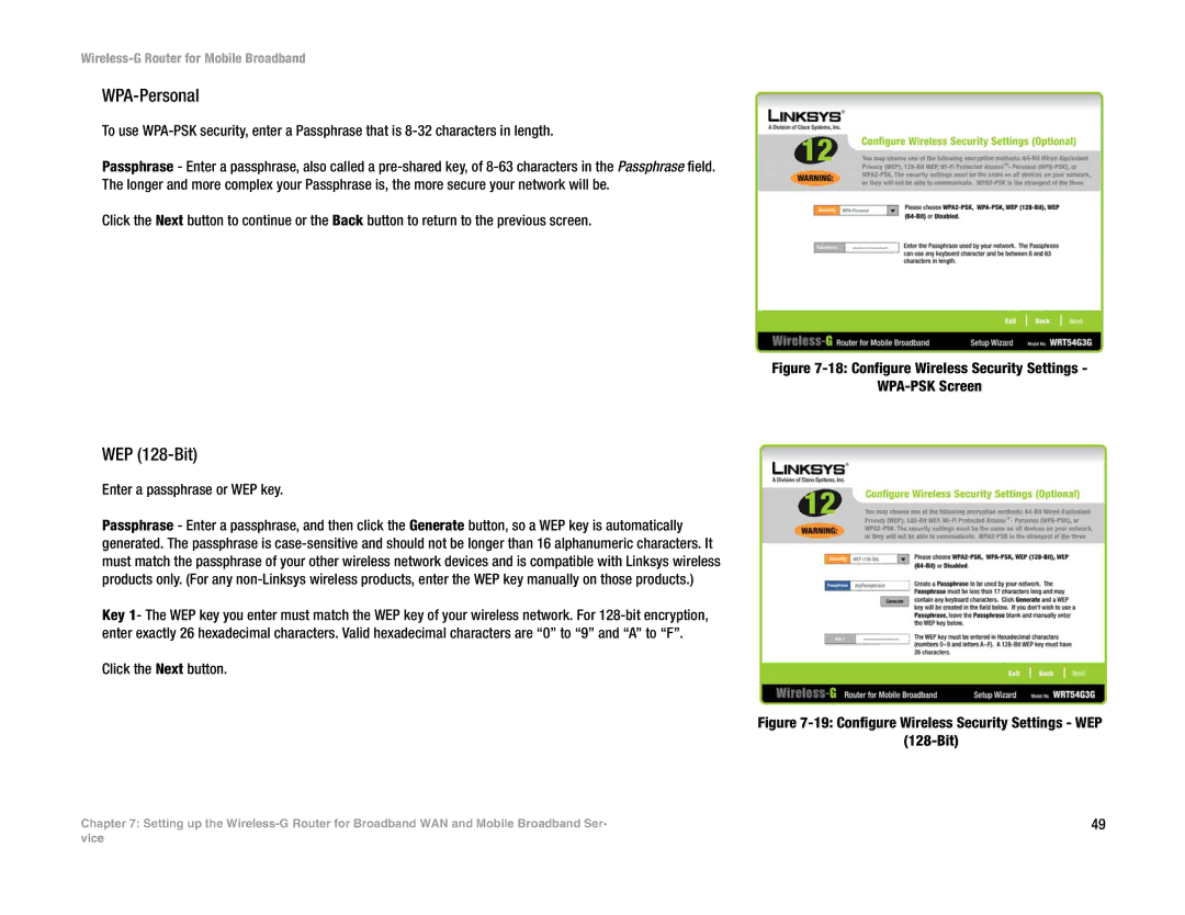 Cisco Systems WRT54G3G-ST manual WPA-Personal, Configure Wireless Security Settings WPA-PSK Screen 