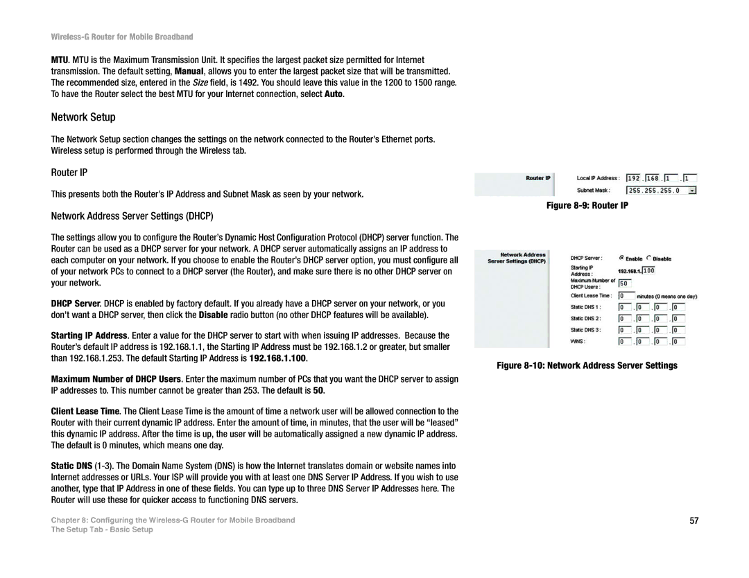 Cisco Systems WRT54G3G-ST manual Network Setup, Network Address Server Settings Dhcp 