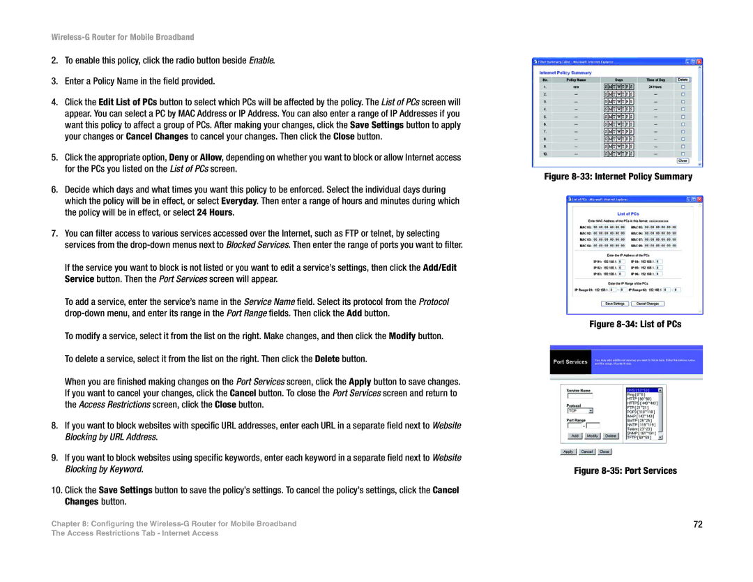 Cisco Systems WRT54G3G-ST manual Internet Policy Summary 