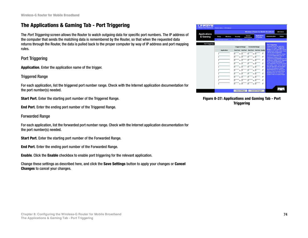 Cisco Systems WRT54G3G-ST manual Applications & Gaming Tab Port Triggering 