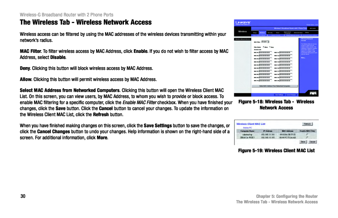 Cisco Systems WRT54GP2 manual The Wireless Tab - Wireless Network Access, Wireless-G Broadband Router with 2 Phone Ports 