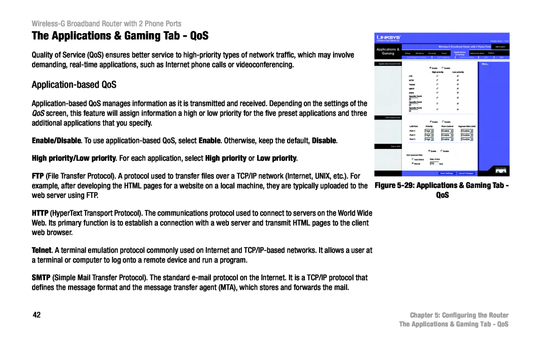 Cisco Systems WRT54GP2 manual The Applications & Gaming Tab - QoS, Application-based QoS 