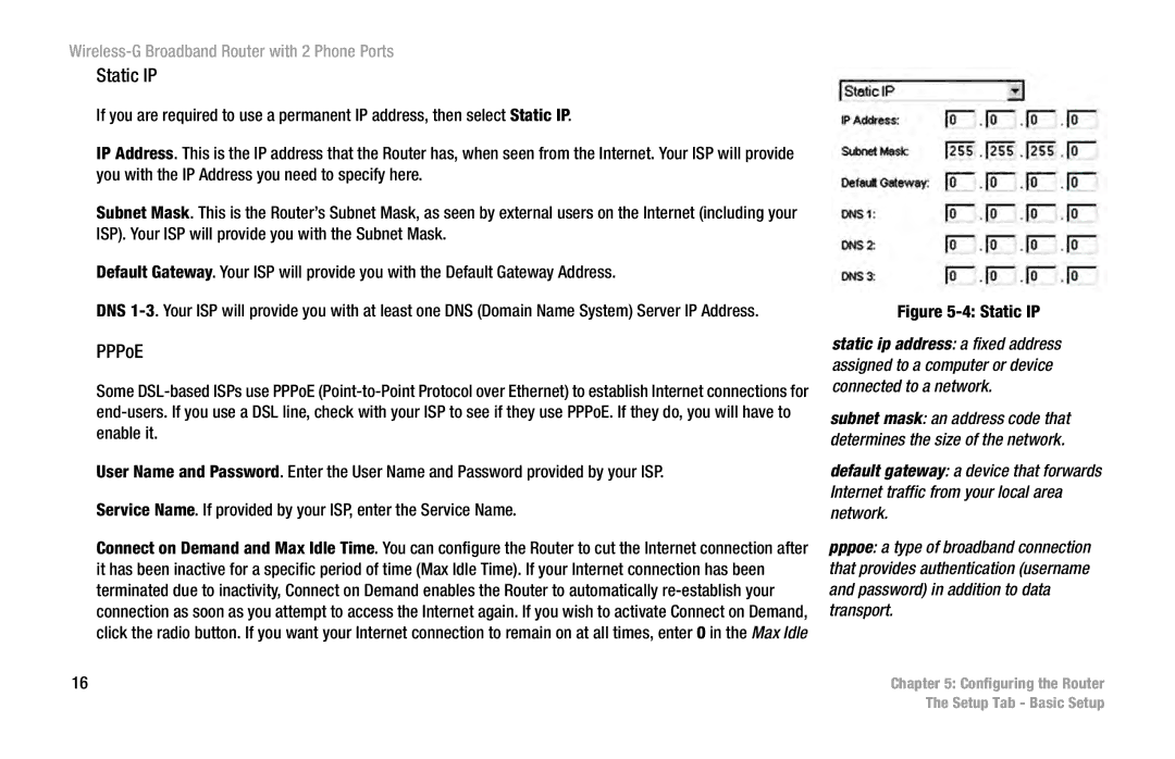 Cisco Systems WRT54GP2 manual Static IP, PPPoE 