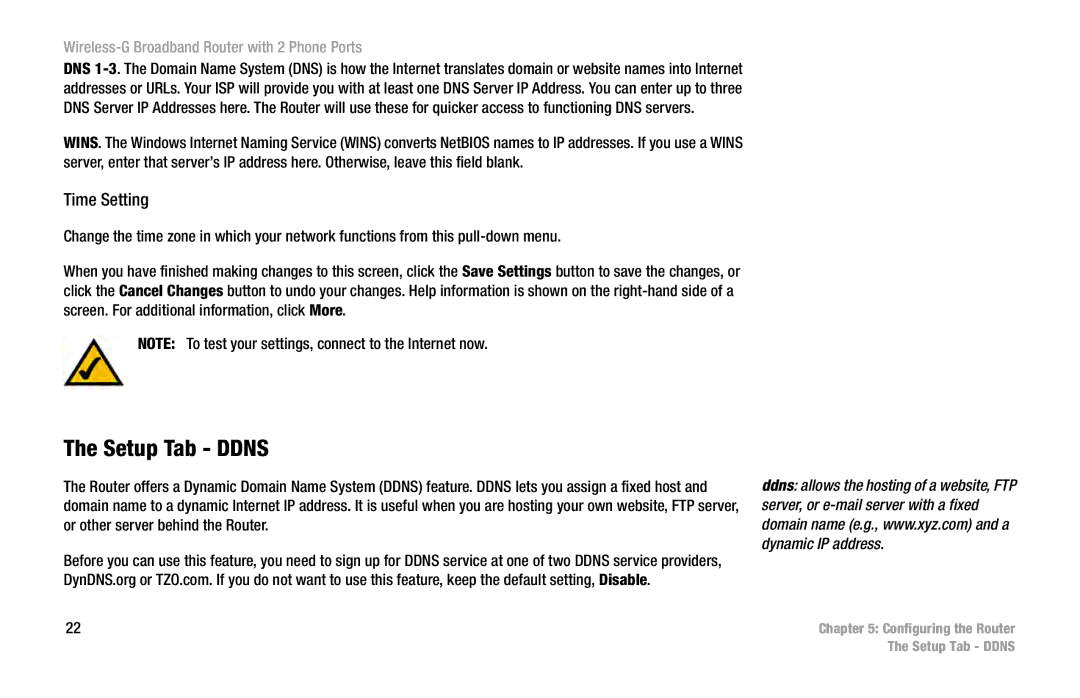 Cisco Systems WRT54GP2 manual Setup Tab Ddns, Time Setting 