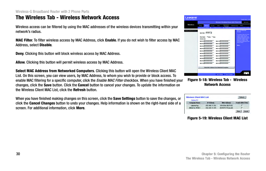 Cisco Systems WRT54GP2 manual Wireless Tab Wireless Network Access 