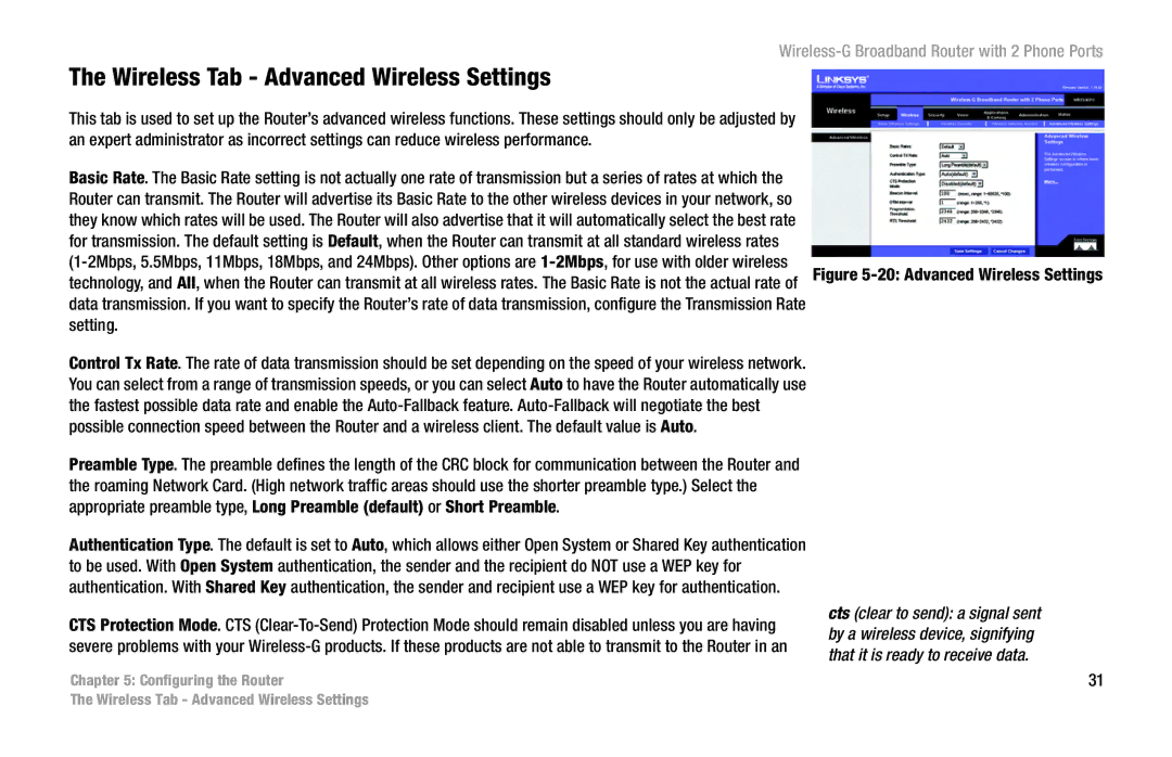 Cisco Systems WRT54GP2 manual Wireless Tab Advanced Wireless Settings 