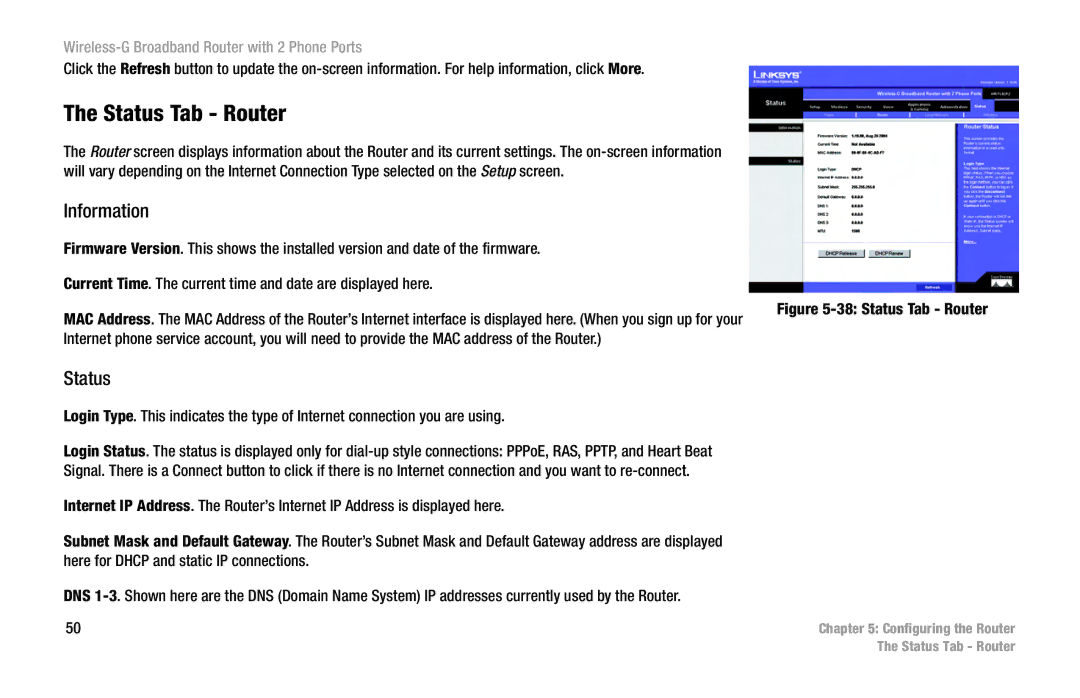 Cisco Systems WRT54GP2 manual Status Tab Router 