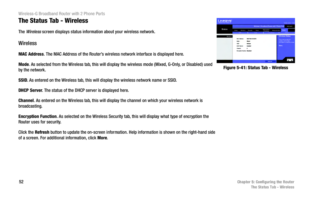 Cisco Systems WRT54GP2 manual Status Tab Wireless 