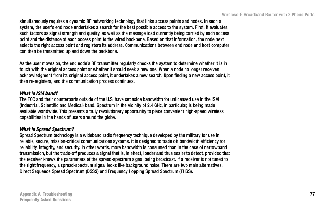 Cisco Systems WRT54GP2 manual What is ISM band?, What is Spread Spectrum? 