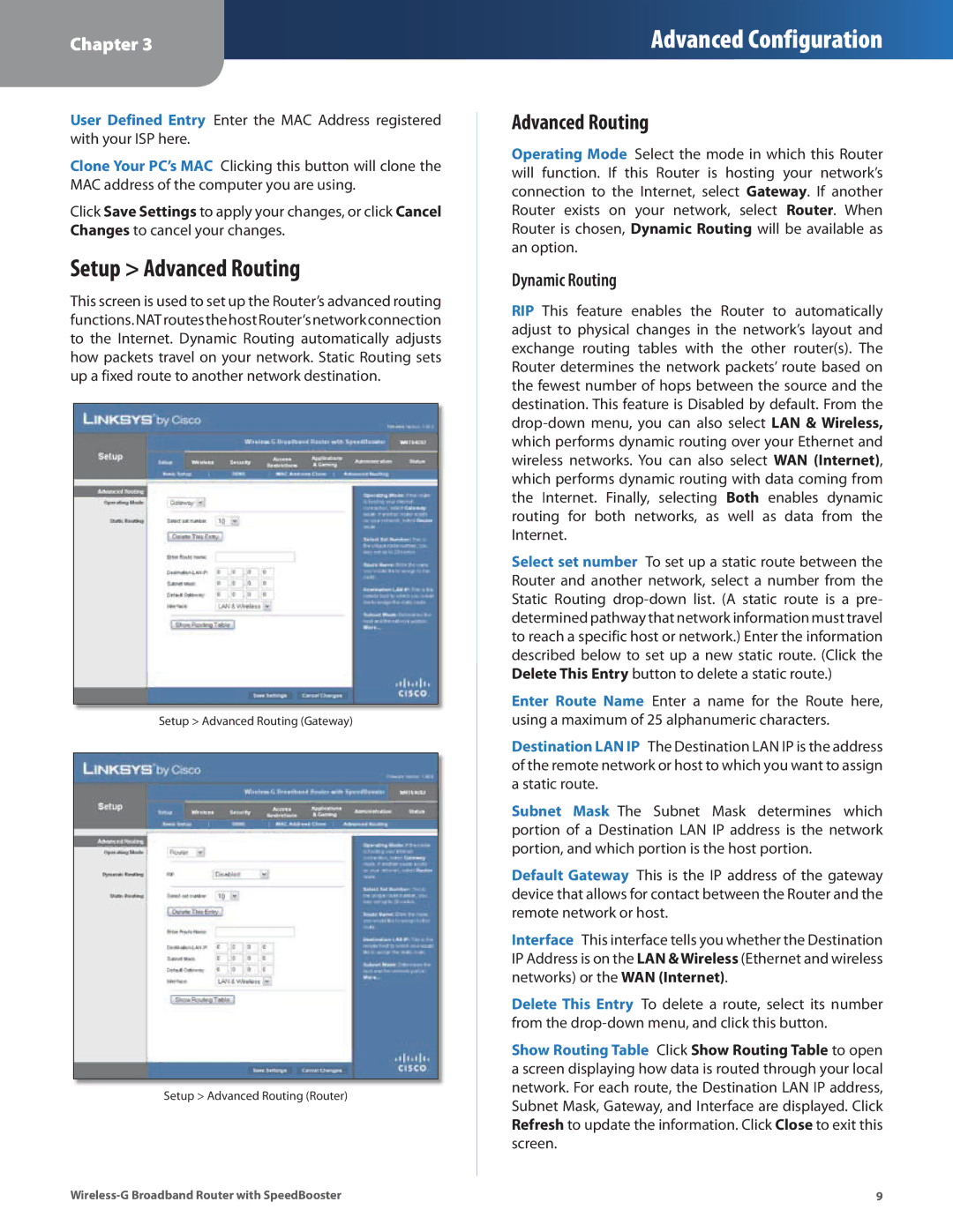 Cisco Systems WRT54GS2 manual Setup Advanced Routing, Dynamic Routing 