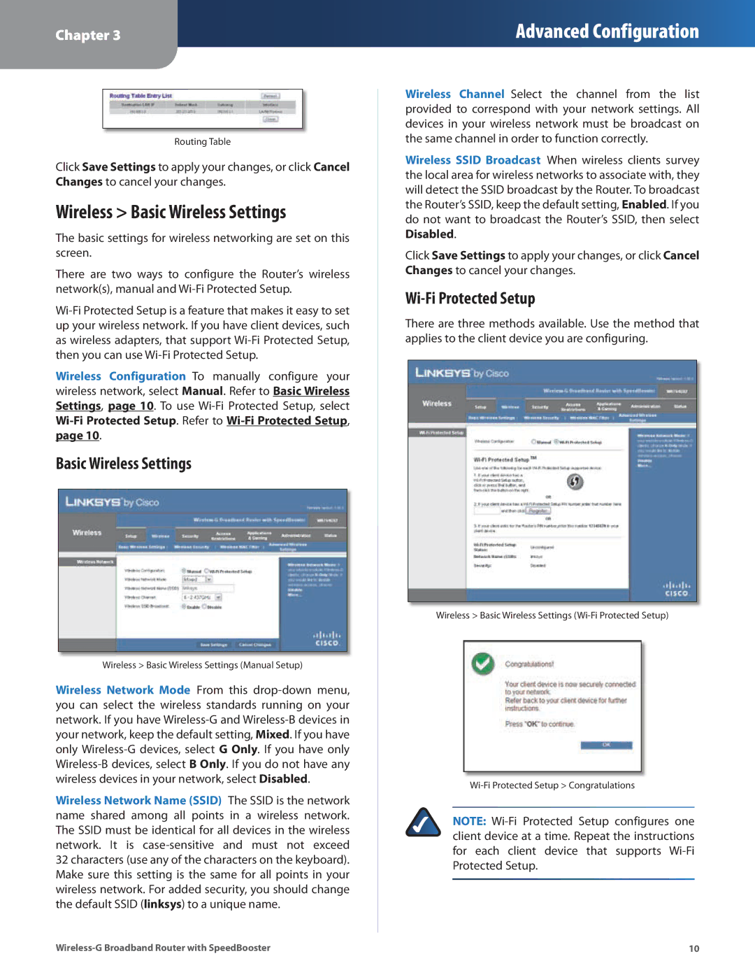 Cisco Systems WRT54GS2 manual Wireless Basic Wireless Settings, Wi-Fi Protected Setup 