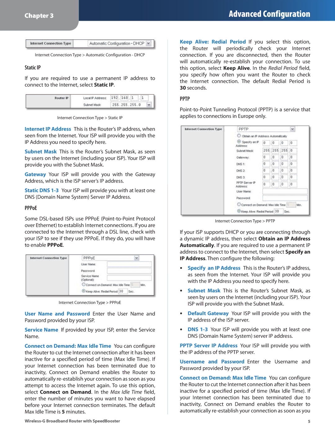 Cisco Systems WRT54GS2 manual Static IP, PPPoE 