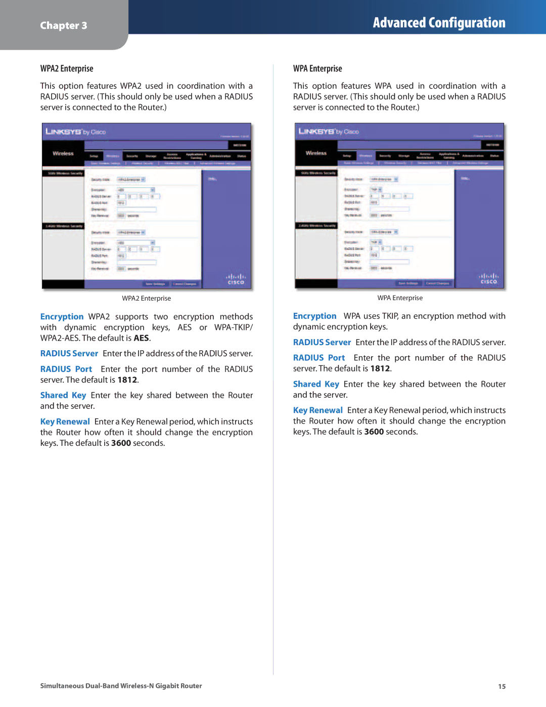Cisco Systems WRT610N manual WPA2 Enterprise, WPA Enterprise 