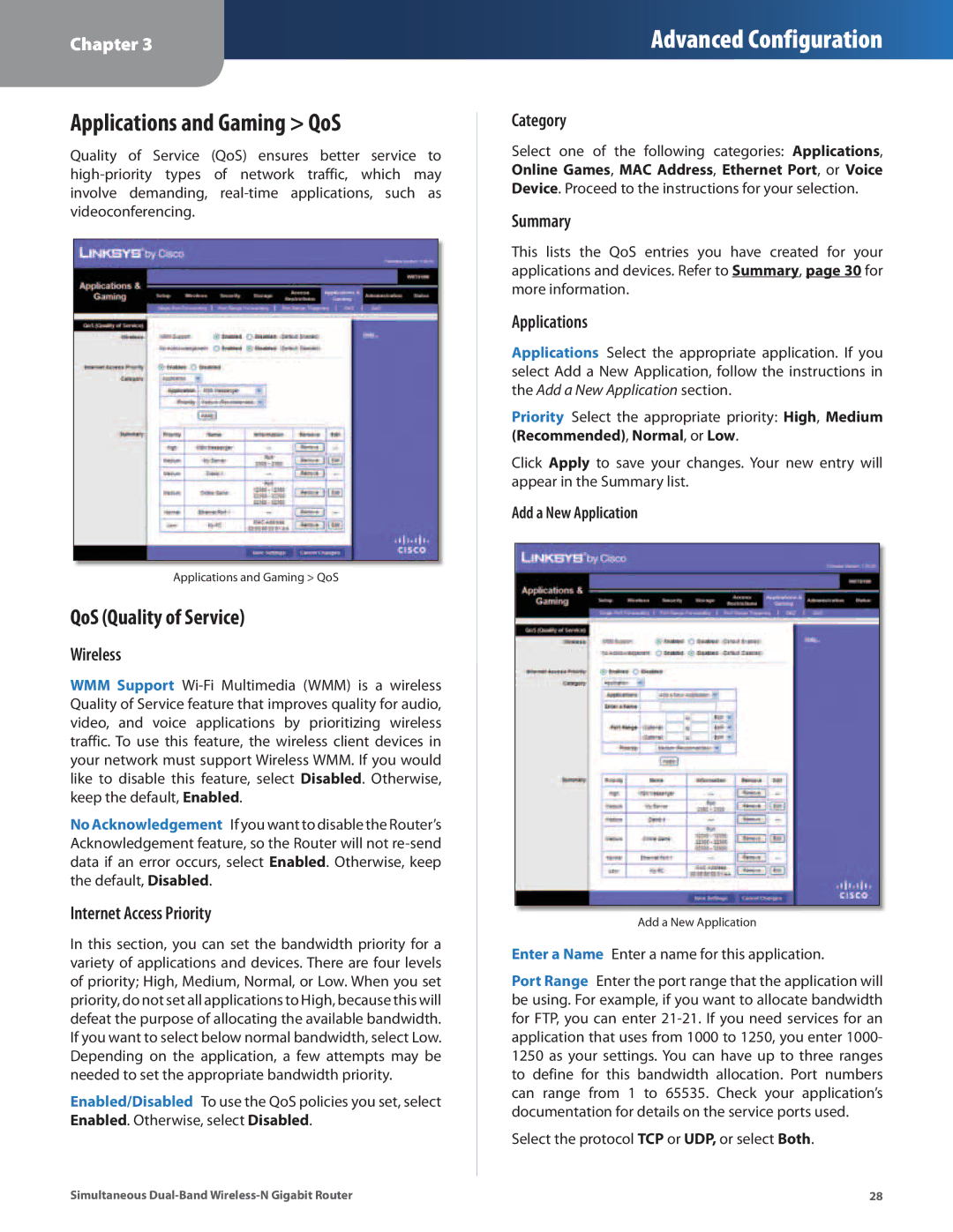 Cisco Systems WRT610N manual Applications and Gaming QoS, QoS Quality of Service 