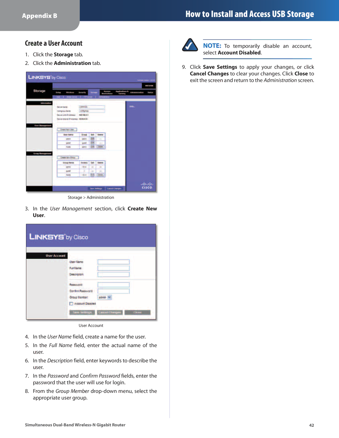 Cisco Systems WRT610N manual Create a User Account 