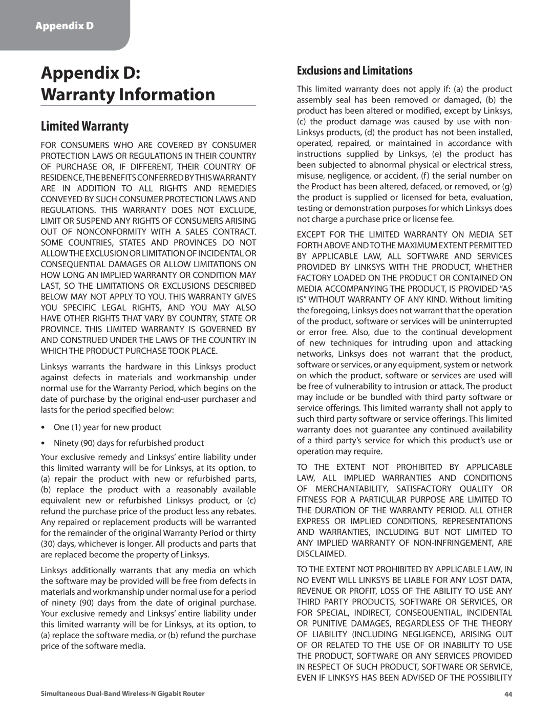 Cisco Systems WRT610N manual Limited Warranty, Exclusions and Limitations 