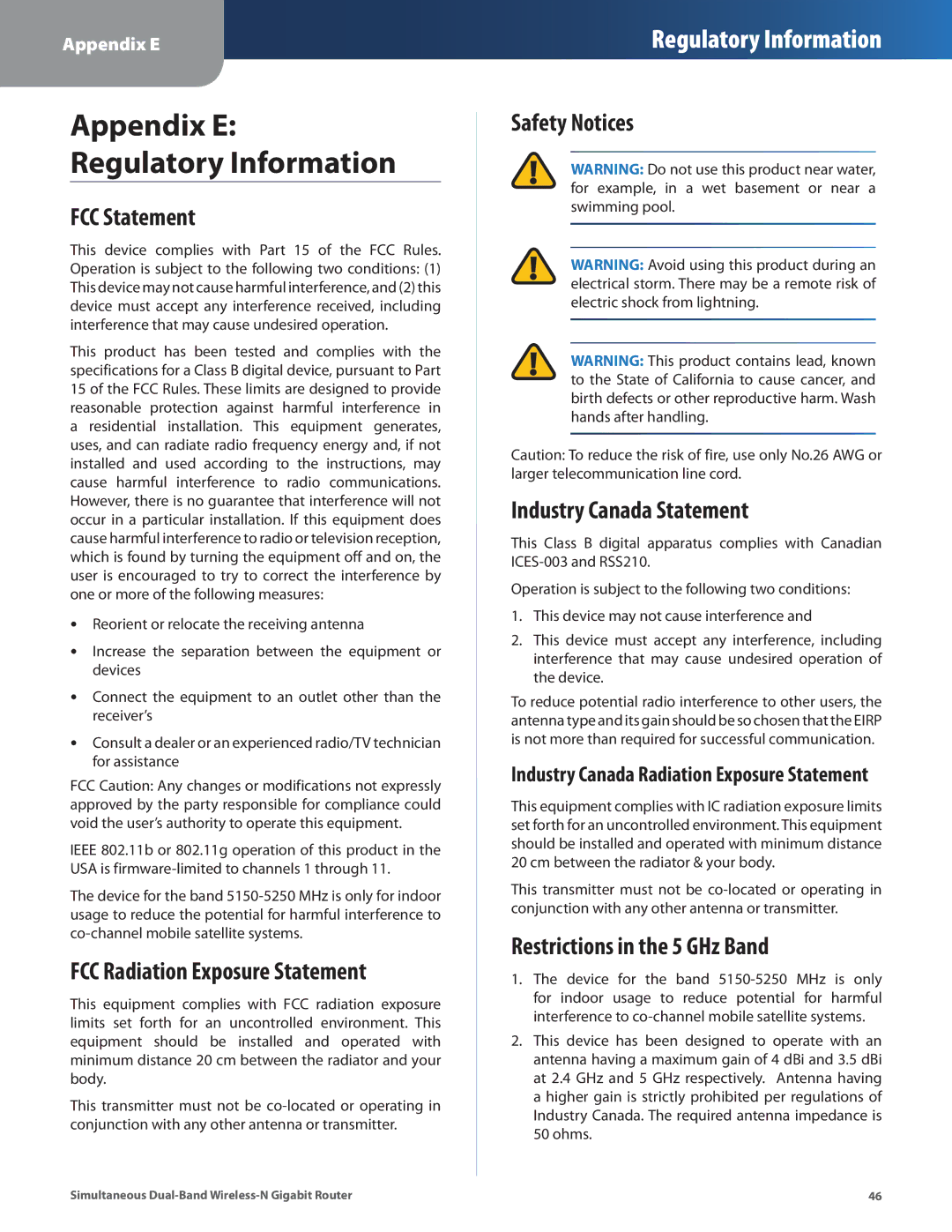 Cisco Systems WRT610N manual FCC Statement, FCC Radiation Exposure Statement, Safety Notices Industry Canada Statement 