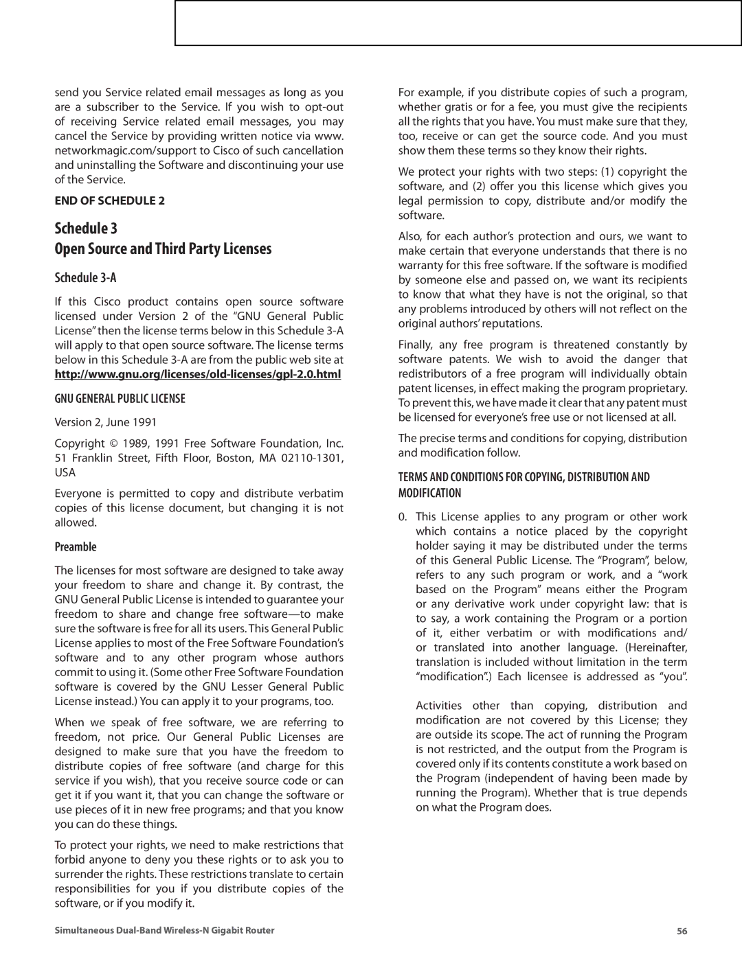 Cisco Systems WRT610N manual Schedule Open Source and Third Party Licenses, Schedule 3-A, Preamble 