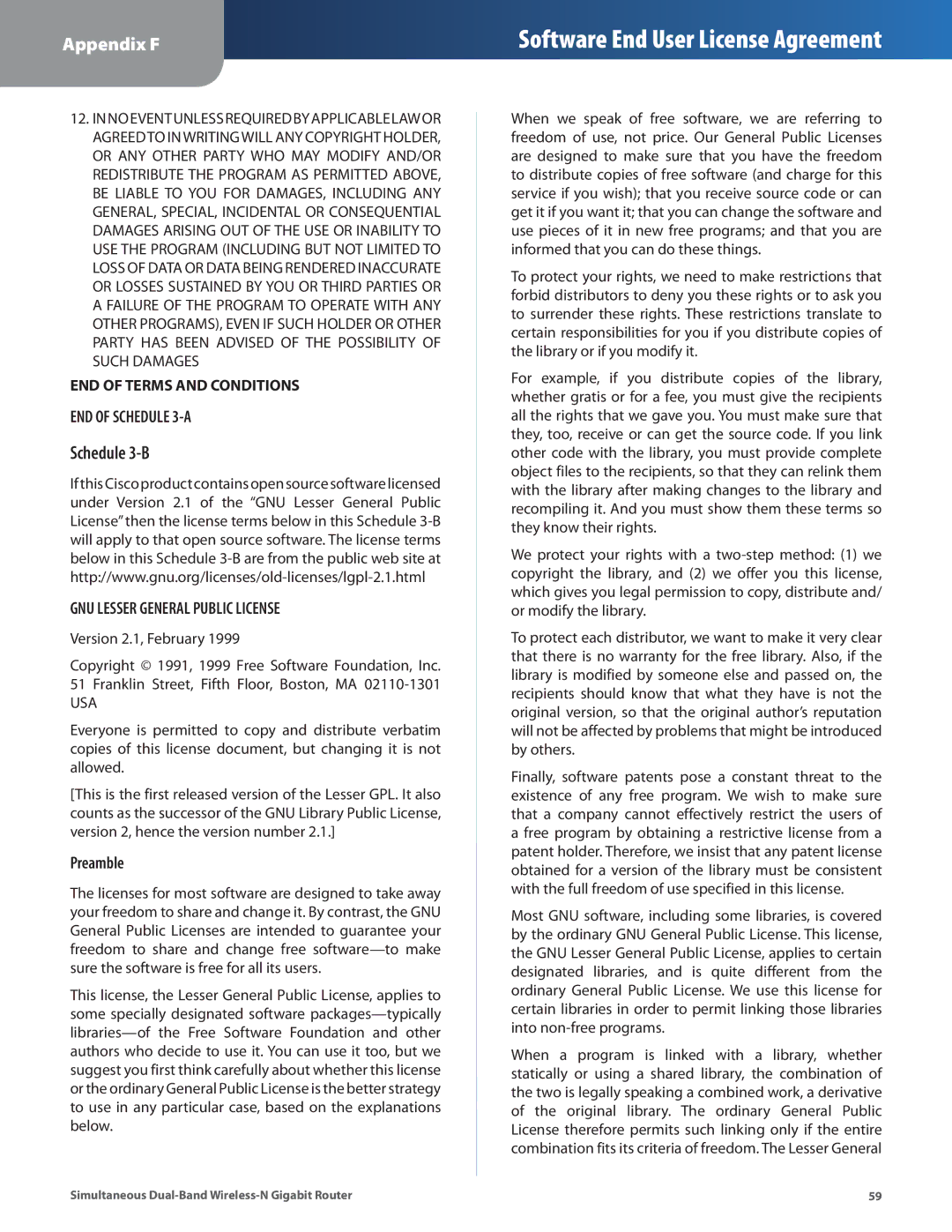 Cisco Systems WRT610N manual Schedule 3-B, GNU Lesser General Public License 