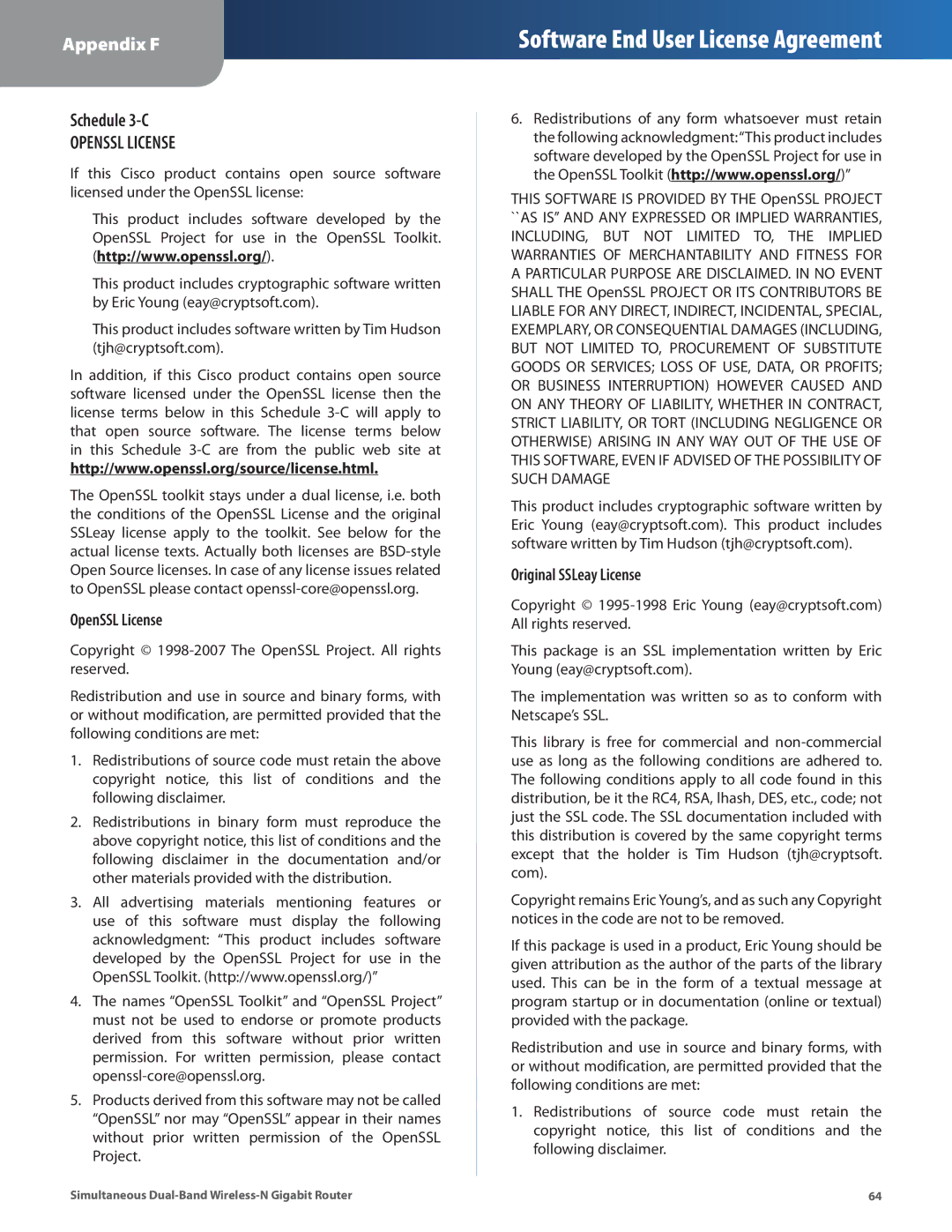 Cisco Systems WRT610N manual Schedule 3-C, OpenSSL License, Original SSLeay License 