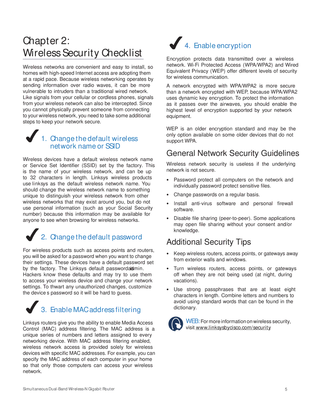 Cisco Systems WRT610N manual General Network Security Guidelines, Additional Security Tips 