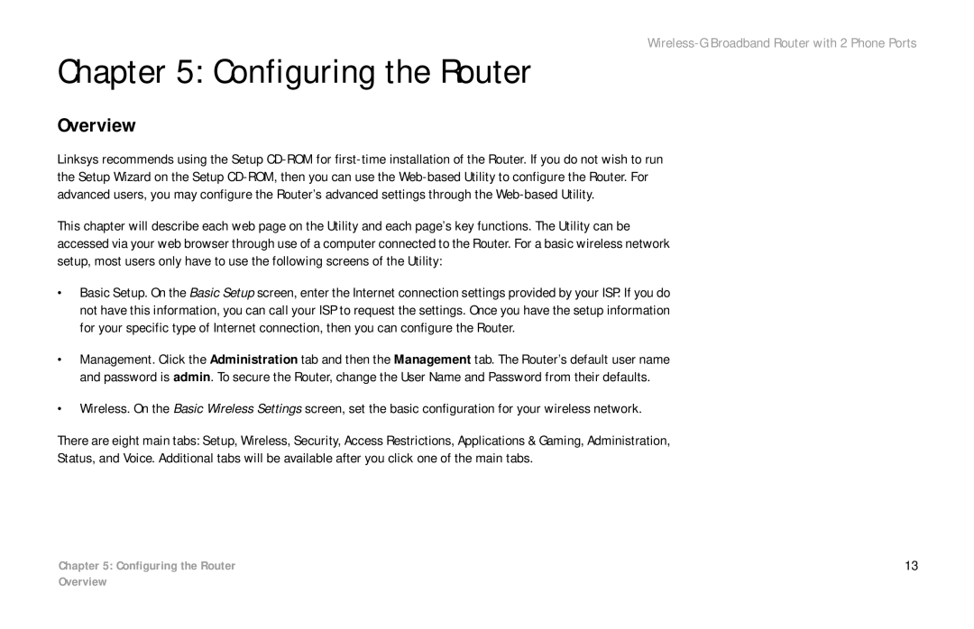 Cisco Systems WRTP54G manual Configuring the Router, Overview 