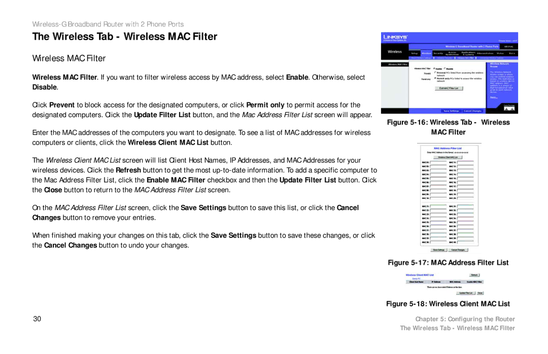 Cisco Systems WRTP54G manual Wireless Tab Wireless MAC Filter 