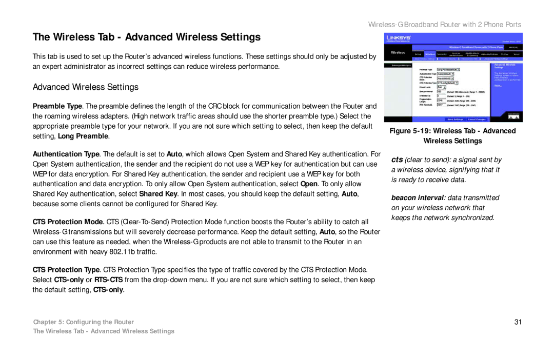 Cisco Systems WRTP54G manual Wireless Tab Advanced Wireless Settings 