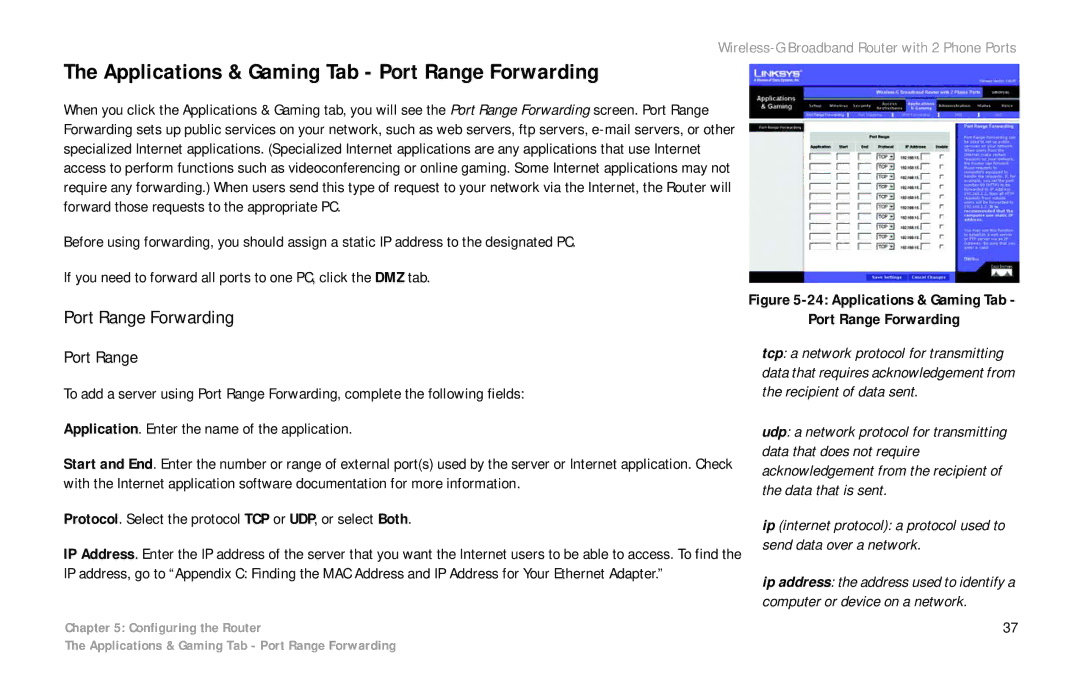 Cisco Systems WRTP54G manual Applications & Gaming Tab Port Range Forwarding 