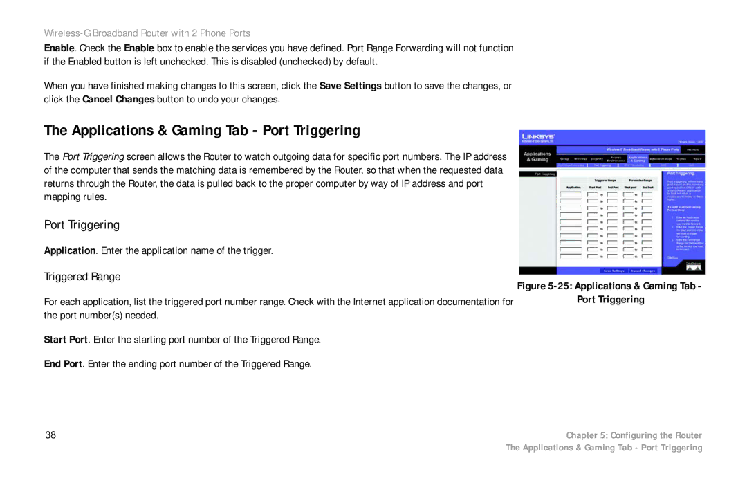 Cisco Systems WRTP54G manual Applications & Gaming Tab Port Triggering, Triggered Range 