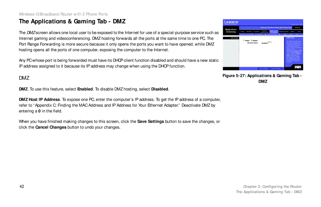 Cisco Systems WRTP54G manual Applications & Gaming Tab DMZ, Dmz 