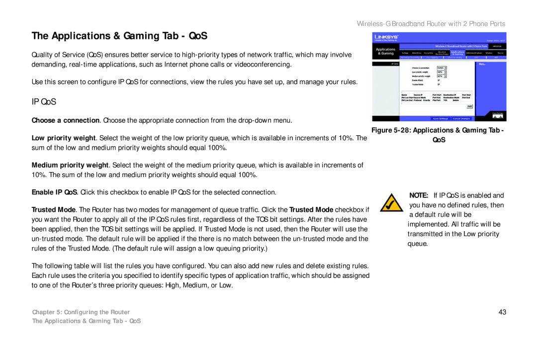 Cisco Systems WRTP54G manual Applications & Gaming Tab QoS, IP QoS 