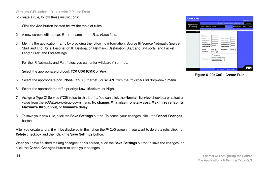 Cisco Systems WRTP54G manual QoS Create Rule 