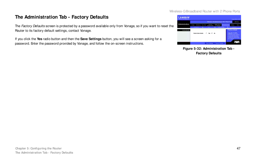 Cisco Systems WRTP54G manual Administration Tab Factory Defaults 